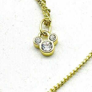 Disney Gold Tone Necklace Mickey Mouse CZ Crystal Pendant Signed Collectible
